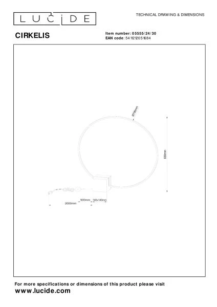 Lucide CIRKELIS - Tischlampe - Ø 83 cm - LED Dim. - 1x24W 3000K - Schwarz - technisch